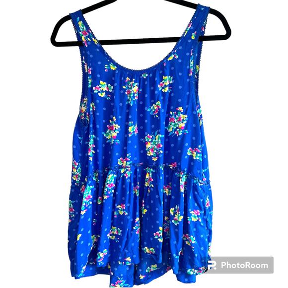 Hollister blue sleeveless spring floral open back tie blouse Size Medium - Picture 1 of 5